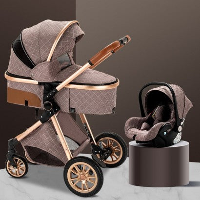 Carrinho de Bebê 3 em 1 Trio Castanho/Dourado LUX