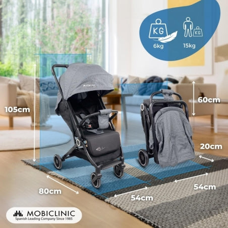 Carrinho de bebê |Compacto |Dobrável |Alavanca única |Para viajar |Apoio para pés ajustável |Max. 15kg |Cinza |Trip | Mobiclinic