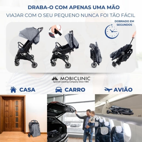 Carrinho de bebê |Compacto |Dobrável |Alavanca única |Para viajar |Apoio para pés ajustável |Max. 15kg |Cinza |Trip | Mobiclinic