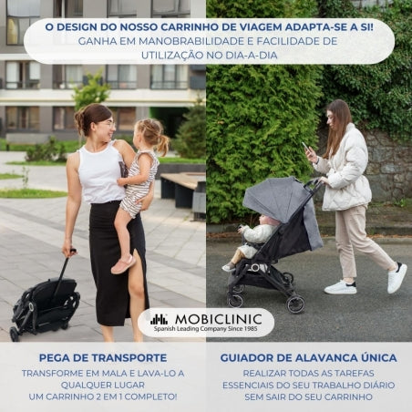 Carrinho de bebê |Compacto |Dobrável |Alavanca única |Para viajar |Apoio para pés ajustável |Max. 15kg |Cinza |Trip | Mobiclinic