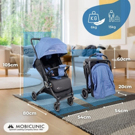 Carrinho de bebê |Compacto |Dobrável |Alavanca única |Para viajar |Apoio para pés ajustável |Max. 22kg |Azul |Trip | Mobiclinic
