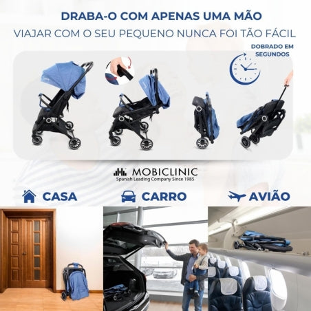 Carrinho de bebê |Compacto |Dobrável |Alavanca única |Para viajar |Apoio para pés ajustável |Max. 22kg |Azul |Trip | Mobiclinic