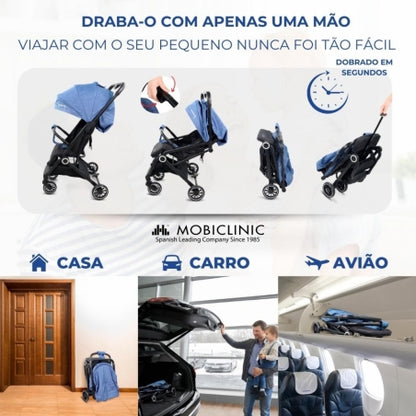 Carrinho de bebê |Compacto |Dobrável |Alavanca única |Para viajar |Apoio para pés ajustável |Max. 22kg |Azul |Trip | Mobiclinic