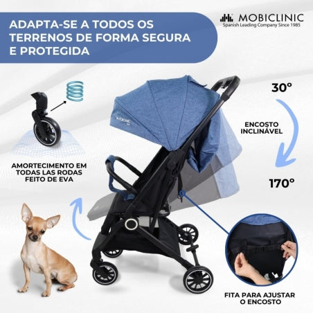 Carrinho de bebê |Compacto |Dobrável |Alavanca única |Para viajar |Apoio para pés ajustável |Max. 22kg |Azul |Trip | Mobiclinic