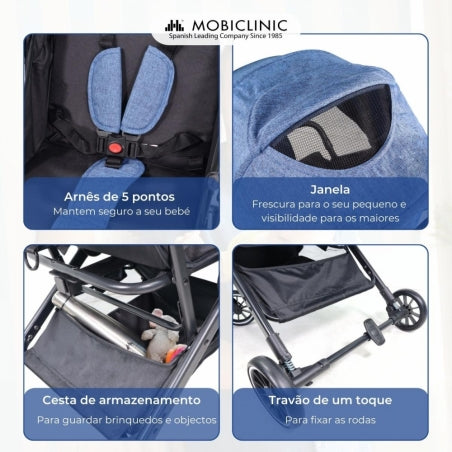 Carrinho de bebê |Compacto |Dobrável |Alavanca única |Para viajar |Apoio para pés ajustável |Max. 22kg |Azul |Trip | Mobiclinic