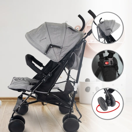 Carrinho de passeio dobrável | Encosto reclinável | Sistema duplo de segurança | Rodas amovíveis | Elefant | Mobiclinic