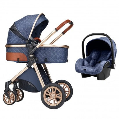 Carrinho Trio 3 em 1 – Azul/Dourado Luxury