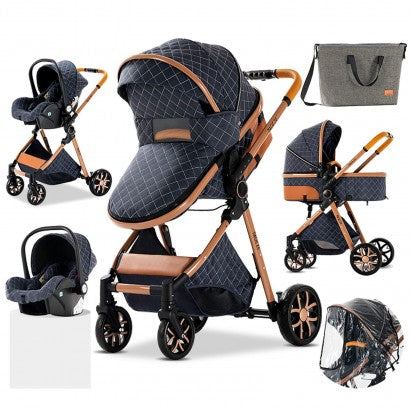 Carrinho Trio 3 em 1 – Azul/Dourado Luxury