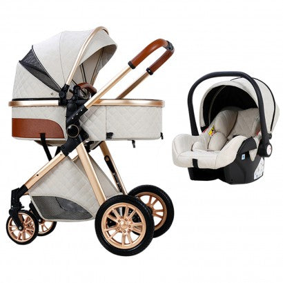Carrinho Trio 3 em 1 – LUX Branco/Dourado
