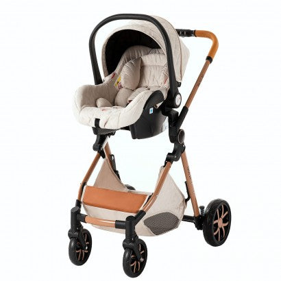 Carrinho Trio 3 em 1 – LUX Branco/Dourado