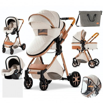 Carrinho Trio 3 em 1 – LUX Branco/Dourado