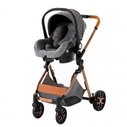 Carrinho Trio 3 em 1 – LUX Cinzento/Dourado