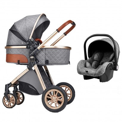 Carrinho Trio 3 em 1 – LUX Cinzento/Dourado