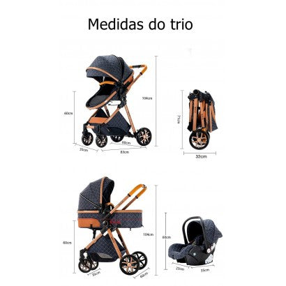 Carrinho Trio 3 em 1 – Luxury Preto/Dourado