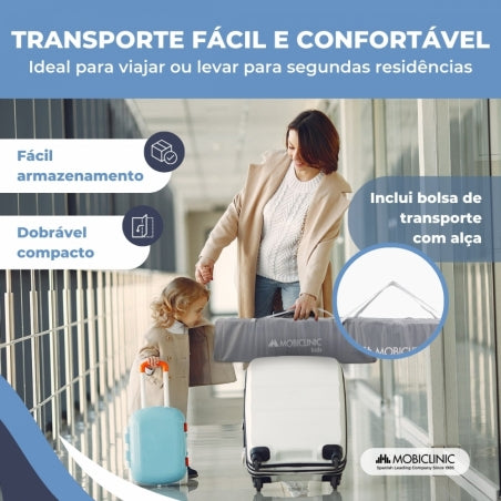 Cercadinho e berço | Dobrável | Portátil | Bolsa de transporte | Rodas com travão | Sleepland | Cinza | Mobiclinic