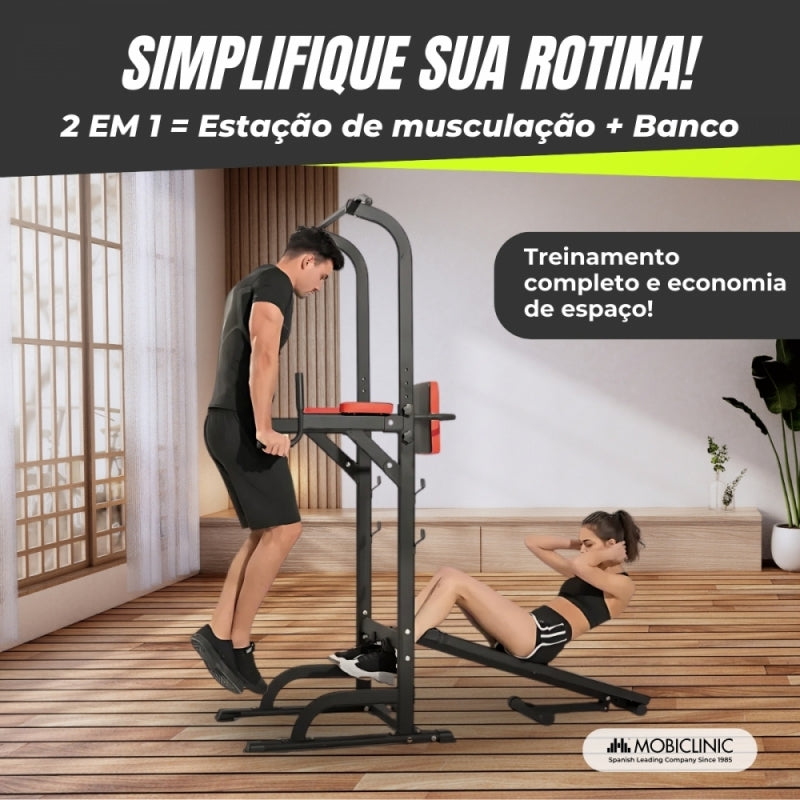 Estação de musculação | 9 em 1 |Capacidade máxima 250kg |Altura ajustável | Antiderrapante| Dobrável | DOMIFIT | Mobiclinic