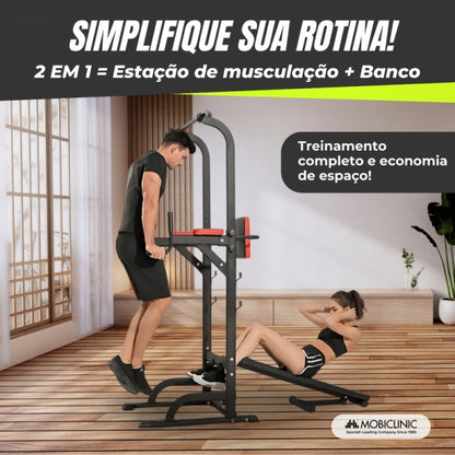 Estação de musculação | 9 em 1 |Capacidade máxima 250kg |Altura ajustável | Antiderrapante| Dobrável | DOMIFIT | Mobiclinic