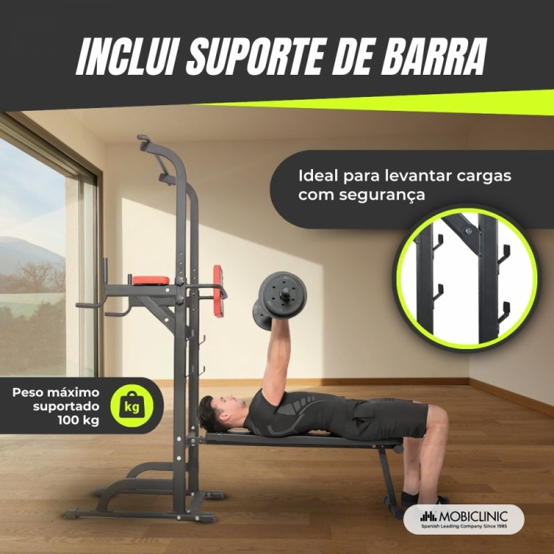 Estação de musculação | 9 em 1 |Capacidade máxima 250kg |Altura ajustável | Antiderrapante| Dobrável | DOMIFIT | Mobiclinic