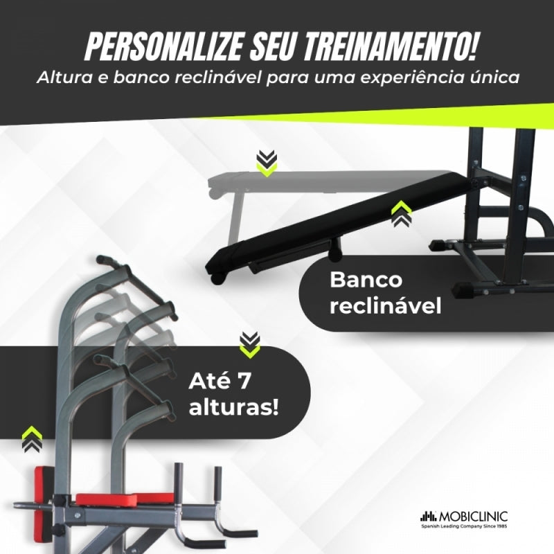 Estação de musculação | 9 em 1 |Capacidade máxima 250kg |Altura ajustável | Antiderrapante| Dobrável | DOMIFIT | Mobiclinic