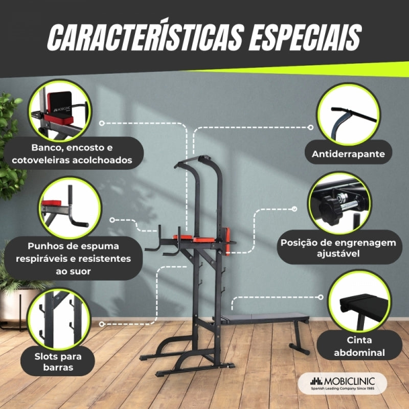 Estação de musculação | 9 em 1 |Capacidade máxima 250kg |Altura ajustável | Antiderrapante| Dobrável | DOMIFIT | Mobiclinic