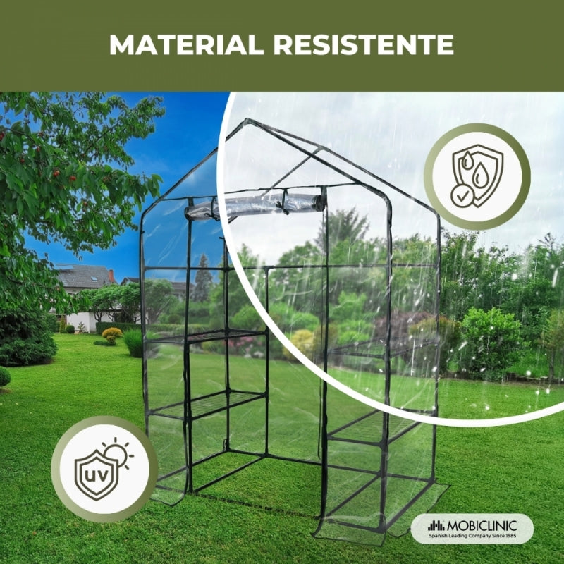 Estufa com prateleiras | Porta de enrolar | Fixação segura | Impermeável | PVC | 143x73x195 cm | Home Grow | Mobiclinic