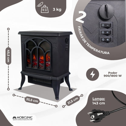 Lareira elétrica | 1800W | Chama 3D| Proteção contra superaquecimento | Temperatura ajustável | Decorativa | Raiva | Mobiclinic