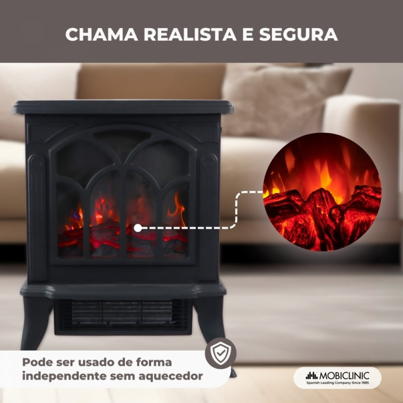 Lareira elétrica | 1800W | Chama 3D| Proteção contra superaquecimento | Temperatura ajustável | Decorativa | Raiva | Mobiclinic
