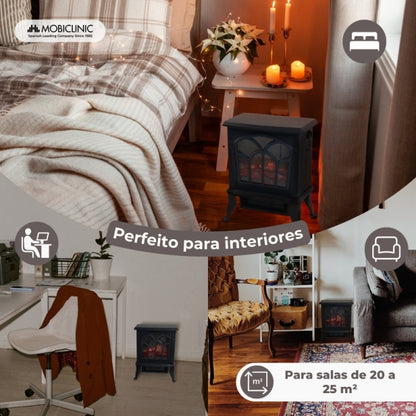 Lareira elétrica | 1800W | Chama 3D| Proteção contra superaquecimento | Temperatura ajustável | Decorativa | Raiva | Mobiclinic