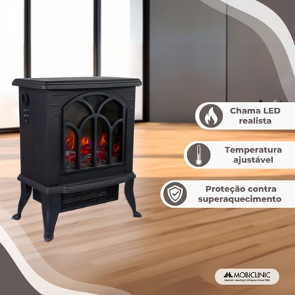 Lareira elétrica | 1800W | Chama 3D| Proteção contra superaquecimento | Temperatura ajustável | Decorativa | Raiva | Mobiclinic