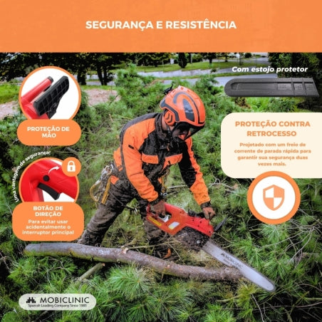 Motosserra elétrica plug-in | 1800W | Com cabo | 7500RPM | Vermelho | Corrente de corte de precisão | Timberpro | Mobiclinic