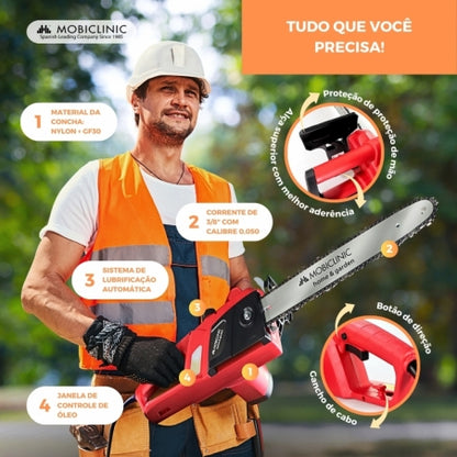 Motosserra elétrica plug-in | 1800W | Com cabo | 7500RPM | Vermelho | Corrente de corte de precisão | Timberpro | Mobiclinic
