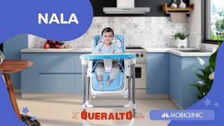 Cadeira alta e baloiço | Dobravel | Rodas e bandeja | Capacidade máx 15kg | 6-36 meses | Ajustável | Azul | Nala | Mobiclinic