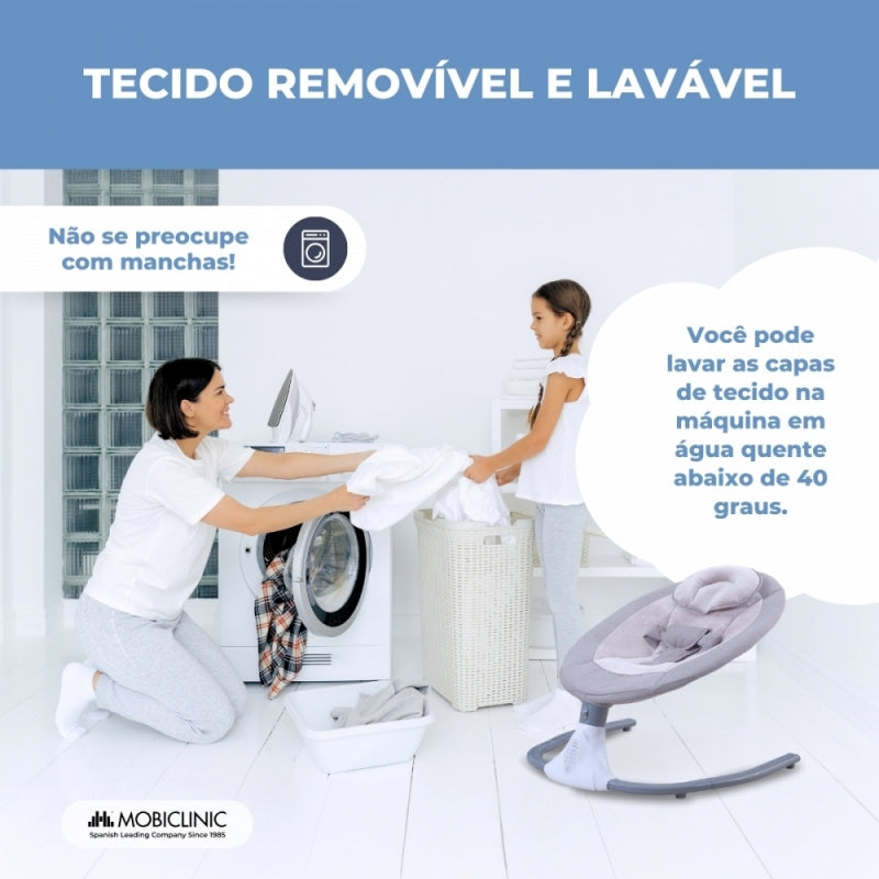 Rede de balanço | Tuktuk | Velocidade ajustável | Barra de música e brinquedos | Arnêas de 3 pontos | Mosquiteiro | Mobiclinic