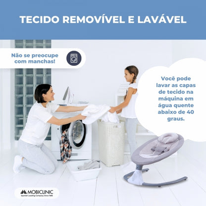 Rede de balanço | Tuktuk | Velocidade ajustável | Barra de música e brinquedos | Arnêas de 3 pontos | Mosquiteiro | Mobiclinic