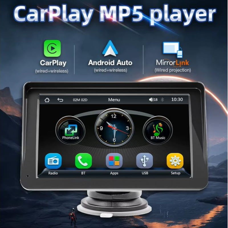 Ecrã tátil universal SWM B5300L 7 polegadas Carplay/Android Auto sem fios Preto